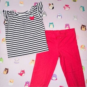 Carter's Striped Navy / White Top 🍓 & Pink Leggings - Size 5T